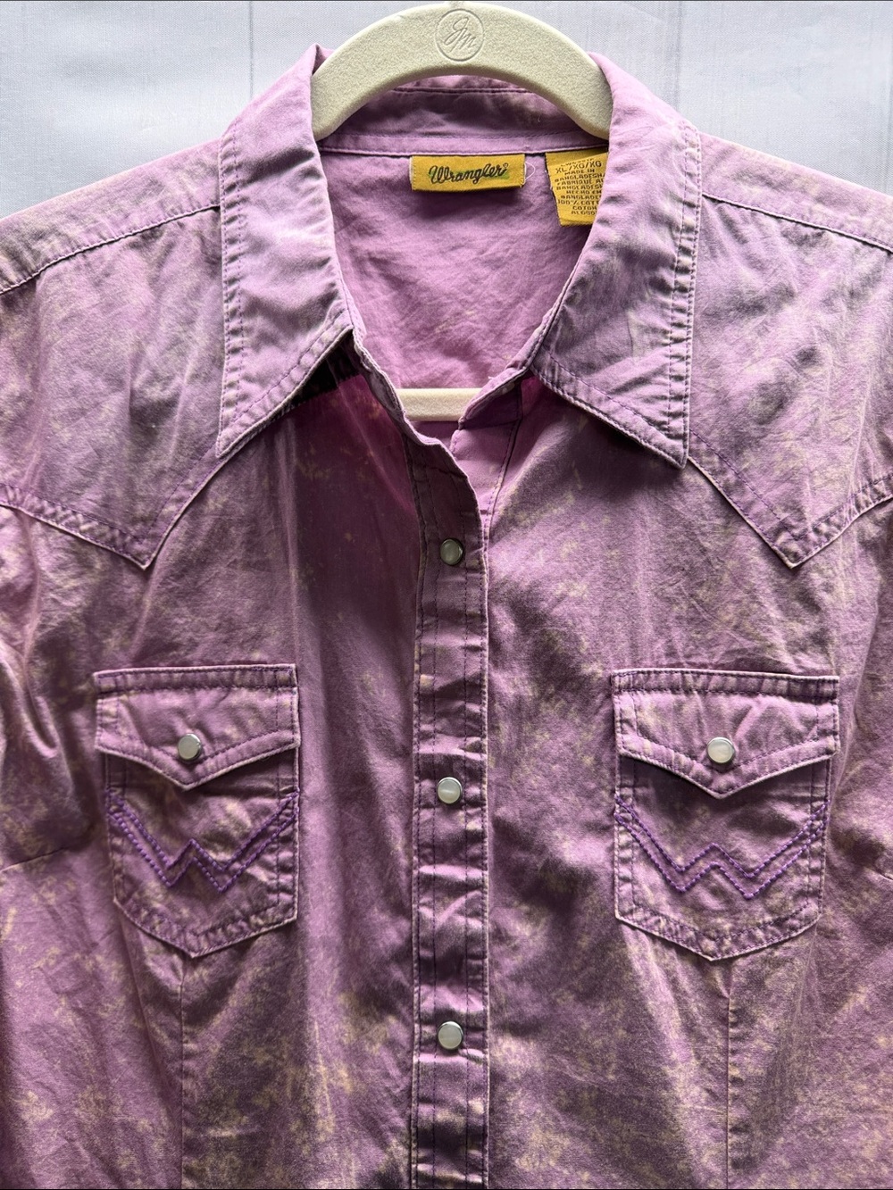 Wrangler Lavender Purple Acid Wash Western Snap Front Long Sleeve Shirt XL - Picture 2 of 9
